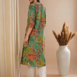 Fashor Green Floral A-Line Kurta image 2