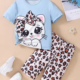Xsole Girls Graphic Printed Round Neck T-shirt with Trousers-image-8