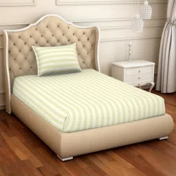 Spaces Skyrise Stripes Ivory 210 TC Cotton Single Bedsheet With 1 Pillow Covers image 2