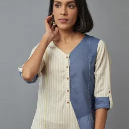 W Beige Geometric Print Flared Kurta image 5