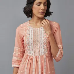 W Orange Floral Print Flared Kurta image 5