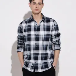 SHOWOFFFF Navy Cotton Regular Fit Checks Shirt-picture-32