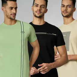Louis Stitch Black, Light Green & Cream Cotton Regular Fit Graphic T-Shirt - Pack of 3-picture-32