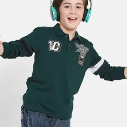 Octave Kids Teal Graphic Print Full Sleeves Polo T-Shirt-image-31