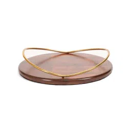 Home4U Brown & Gold Wood Tray - Set of 1 image 3