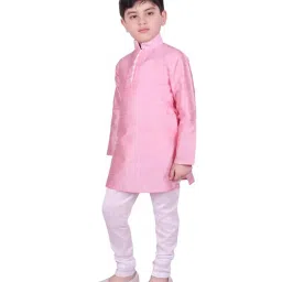SG Yuvraj Kids Pink & White Textured Pattern Full Sleeves Kurta Set image 3