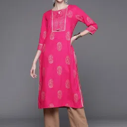 KSUT Pink Printed Straight Kurta image 1
