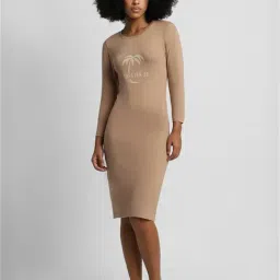 Forever 21 Brown Cotton Graphic Print Bodycon Dress-image-68