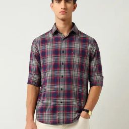 Ad By Arvind Blue Cotton Slim Fit Checks Shirt-picture-8