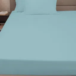 Petal Home Solid Blue 300 TC Cotton King Bed Sheet with 2 Pillow Covers image 3