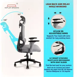 Kepler Brooks Office Chair High Back Breathable Korean Mesh Imperia Grey image 2