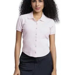 Converse Pink Woven Design Button Up Slim Fit Polo Shirt-picture-14