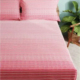 Bianca CALLISTA Stripes Red 180 TC Cotton King Bedsheet with 2 Pillow Covers image 2