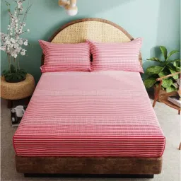 Bianca CALLISTA Stripes Red 180 TC Cotton King Bedsheet with 2 Pillow Covers image 1