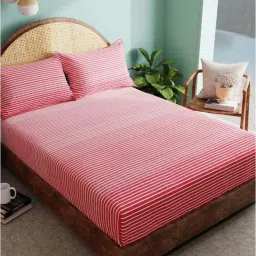 Bianca CALLISTA Stripes Red 180 TC Cotton King Bedsheet with 2 Pillow Covers image 3