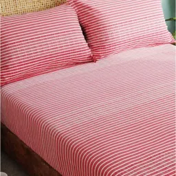 Bianca CALLISTA Stripes Red 180 TC Cotton King Bedsheet with 2 Pillow Covers image 4