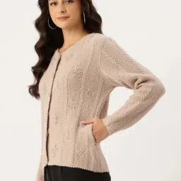 Apsley Beige Regular Fit Embroidered Cardigan image 3