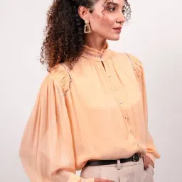Strong & Brave Peach Rayon Viscose Solid Shirt image 4