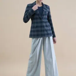 Powersutra Navy Blue Cotton Regular Fit Checked Blazer image 5