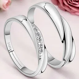 Nilu's Collection Unisex Set Of 2 Silver-Plated CZ-Studded Adjustable Finger Ring-picture-15