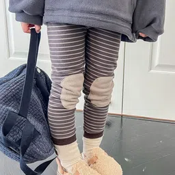 LULU & SKY Infant Girls Striped Knee Patch High-Rise Ankle-Length Leggings image 2