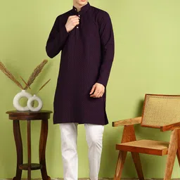 FUBAR Geometric Embroidered Band Collar Thread Work Straight Kurta-picture-41