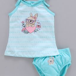 Cucumber Singlet Slip And Bloomer Sets Bunny Print - Blue-picture-39