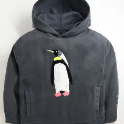 Cherry Crumble By Nitt Hyman Full Sleeves Penguin Detailed Fleece Hooded Sweatshirt - Grey image 1