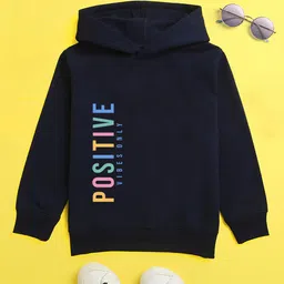 NUSYL Cotton Fleece Unisex Full Sleeves Positive Vibes Only Print Hooded Sweatshirt - Navy Blue-picture-15