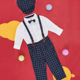 Pantaloons Baby Cotton Full Sleeves Solid Shirt & Coordinating Dungaree Cap & Bow Tie - White-picture-10
