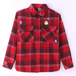 Little Kangaroos Cotton Knit Full  Sleeves Regular Collar Checkered Shirt - Red-picture-21