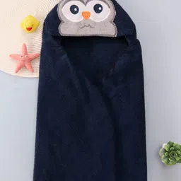 Babyhug Terry Woven Hooded Wrapper with Owl EmbroideryL 76.2 x B 76.2 cm - Navy Blue-picture-17