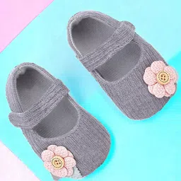 Baby Moo Floral Applique Detailed Mary Jane Anti Skid Ballerinas With Velcro Closure - Grey-picture-14
