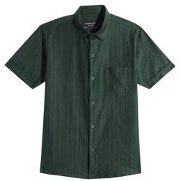 Charchit Cotton Woven Half Sleeves Striped Shirt - Dark Green-picture-24