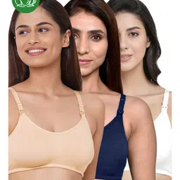 Inner Sense Organic Cotton Pack of 3 Knitted Solid Antimicrobial Women Feeding Bras - Multi Color-picture-37