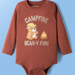 Babyoye 100% Cotton Interlock Knit Full Sleeves Onesie with Teddy Bear Print - Brown-picture-16