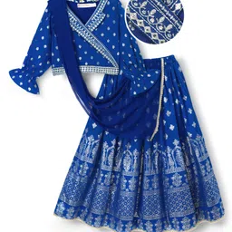 EARTHY TOUCH Woven Full Sleeves Lehenga Choli Set With Foil Floral Print & Dupatta - Blue-picture-20