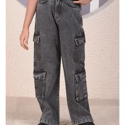CRIMSOUNE CLUB Cotton Denim Mild Washed Cargo Jeans - Grey-picture-14