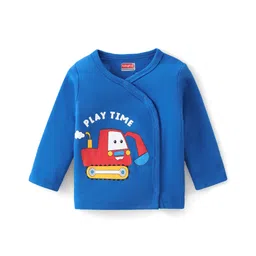 Babyhug 100% Cotton Knit Full Sleeves Front Open Vests With Stripes & Vehicles Print - Red Yellow & Blue image 2