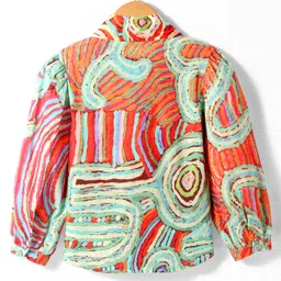 Hugsntugs Cotton Full Sleeves Abstract Printed & Neck Tie Up Detailed Shirt Style Top - Red image 3