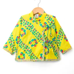 Teentaare Cotton Woven Full Sleeves Kurta Dhoti Set with Motif Print & Lace Detailing - Yellow image 2