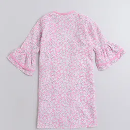 The Magic Wand Cotton Woven Three Fourth Bell Sleeves Floral Printed Long Jacket - Pink image 3