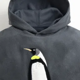 Cherry Crumble By Nitt Hyman Full Sleeves Penguin Detailed Fleece Hooded Sweatshirt - Grey image 4