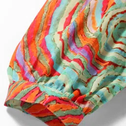 Hugsntugs Cotton Full Sleeves Abstract Printed & Neck Tie Up Detailed Shirt Style Top - Red image 5