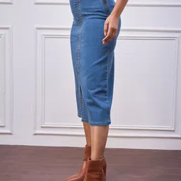 StyleStone Women High Rise Denim Midi Skirts image 5