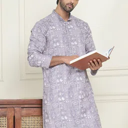 Anouk Purple Floral Embroidered Mandarin Collar Sequinned Silk Straight Kurta-picture-19