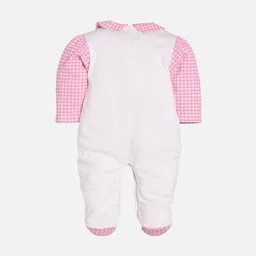 BABY GO Infants Kids White & Pink Solid Cotton Rompers With Applique Ornamentation image 2