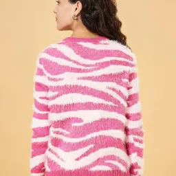 Honey by Pantaloons Pink & White Self Pattern Sweater image 2
