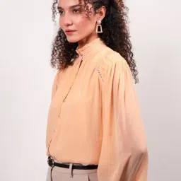 Strong & Brave Peach Rayon Viscose Solid Shirt image 3