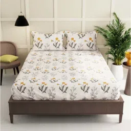 Bianca ENVOGUE Floral Beige & Grey 152 TC Fabric Double Bedsheet with 2 Pillow Covers image 1